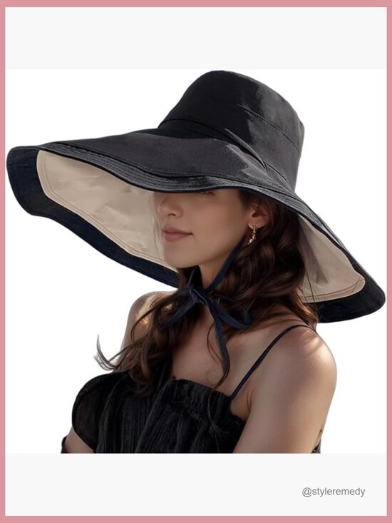 Wide Brim Reversible Bucket Hat for Women UV Protection Foldable Beach Sun Hat main image 6